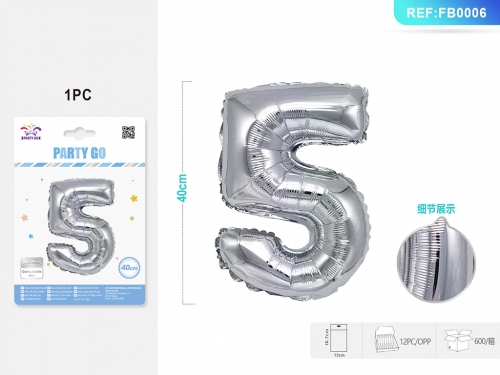 PALLONCINO MYLAR ARGENTO NUMERO 5 40CM