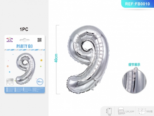 PALLONCINO MYLAR ARGENTO NUMERO 9 40CM