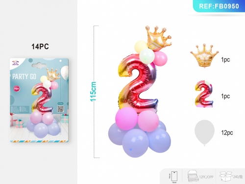 SET PALLONCINI MYLAR NUMERO 2 115CM 14PZ