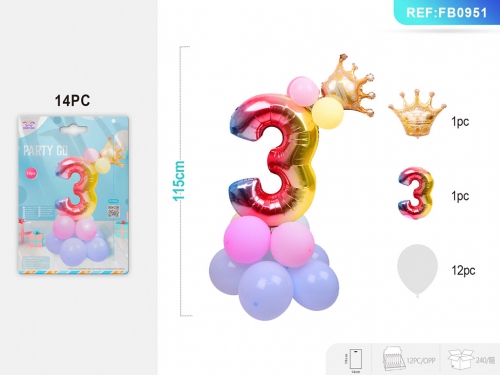 SET PALLONCINI MYLAR NUMERO 3 115CM 14PZ