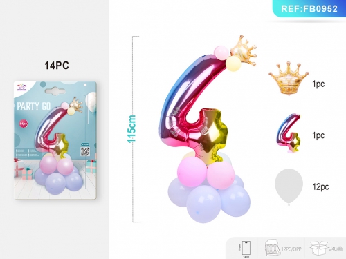 SET PALLONCINI MYLAR NUMERO 4 115CM 14PZ