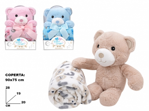DOLCI SOGNI PELUCHE CON COPERTA 90X75 CM