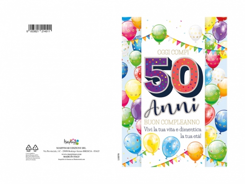 BIGLIETTI COMPLEANNO 50 ANNI C/FOIL OLOG