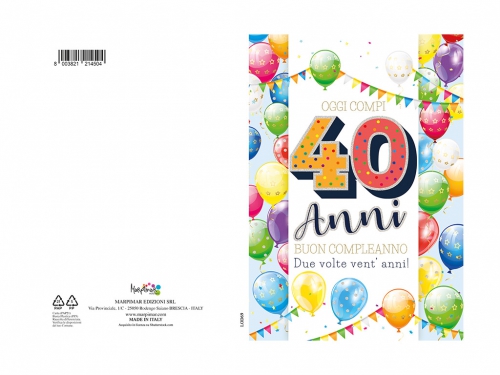 BIGLIETTI COMPLEANNO 40 ANNI C/FOIL OLOG