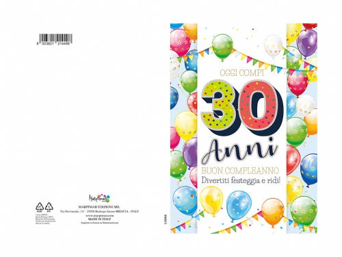 BIGLIETTI COMPLEANNO 30 ANNI C/FOIL OLOG