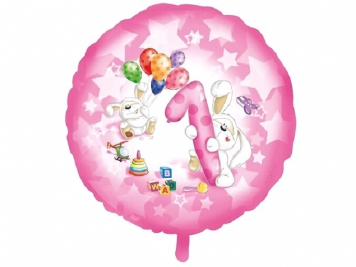 PALLONE MYLAR D.18 1 COMPLEANNO ROSA