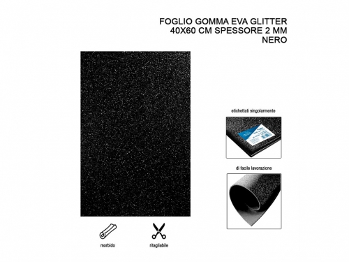 FOGLIO GOMMA EVA GLITTER 40X60CM 2MM NER